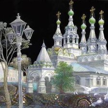 Схема вышивки «Белая церковь на чёрном»