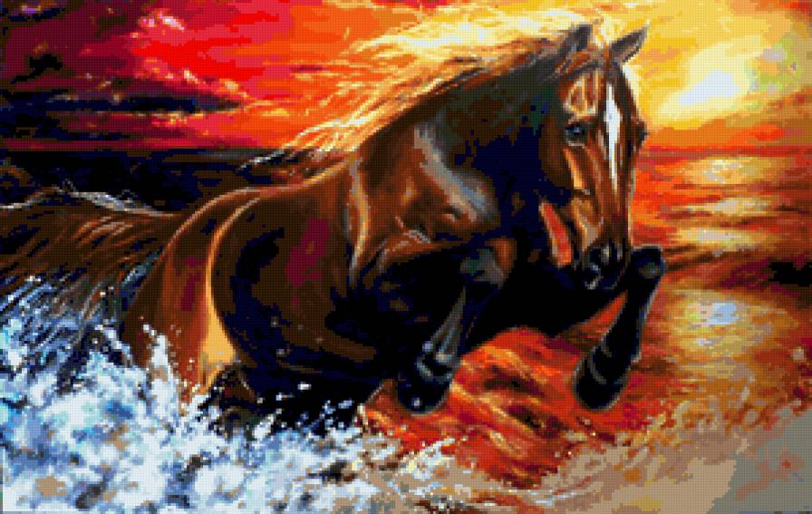 Бегущая лошадь - конь, жеребец, лошадка, животные, лошади, лошадь, живопись, кони - предпросмотр