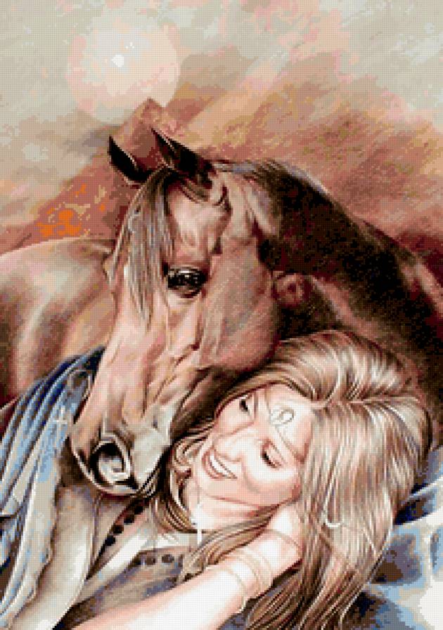 девушка с лошадью - девушка, животные, лошади, картины, женские образы - предпросмотр