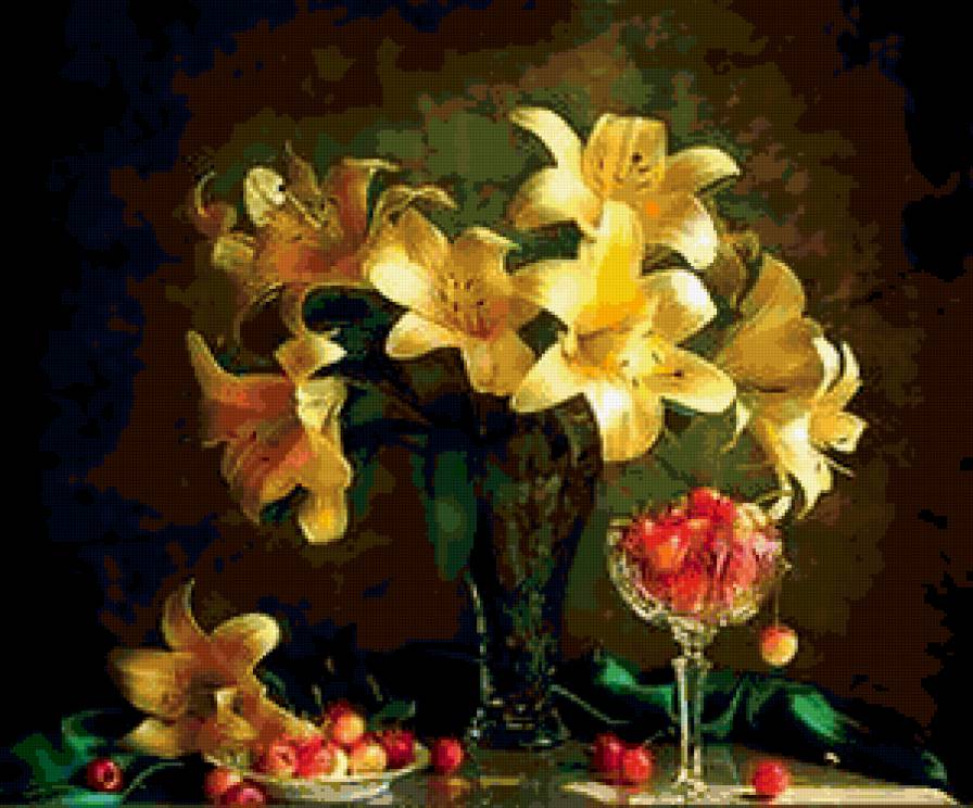 натюрморт - натюрморт, лилии, цветы - предпросмотр