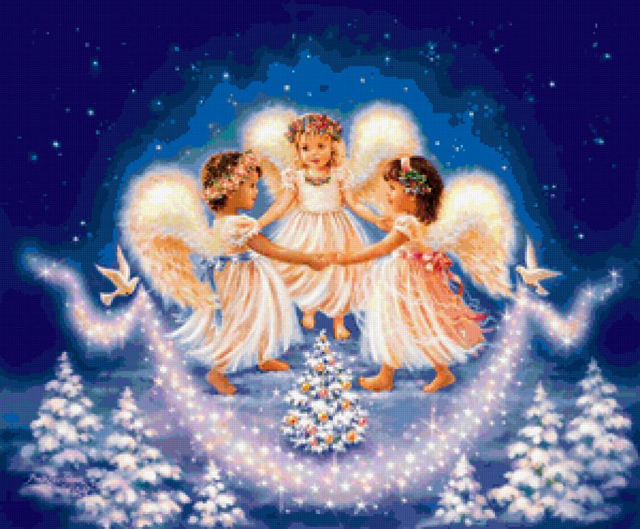 Хоровод ангелов - праздники, елка, ночь, зима, новый год, ангел, рождество - предпросмотр
