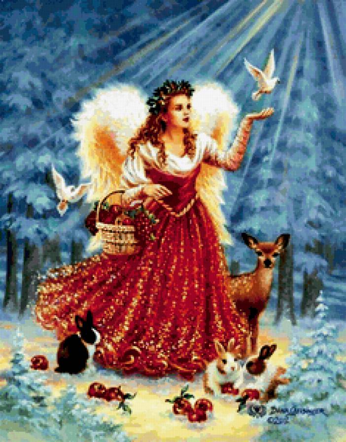 ЛЕСНАЯ ФЕЯ - олень, праздники, яблоко, ангел, лес, голубь, зима, рождество - предпросмотр