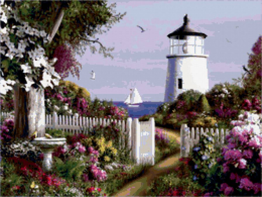 МАЯК - цветы, море, природа, маяк - предпросмотр