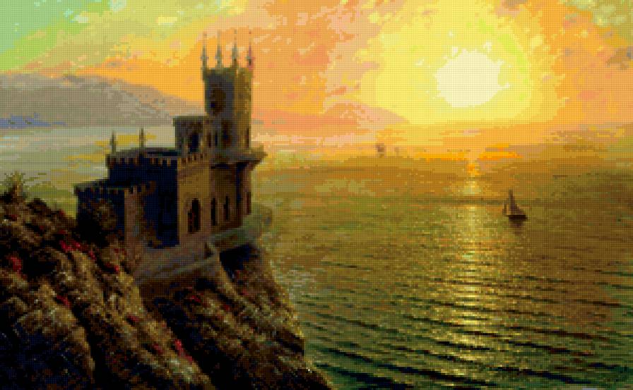 Ласточкино гнездо, закат - море, пейзаж, крым - предпросмотр