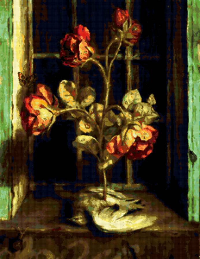 розы - голубь, розы, окно - предпросмотр