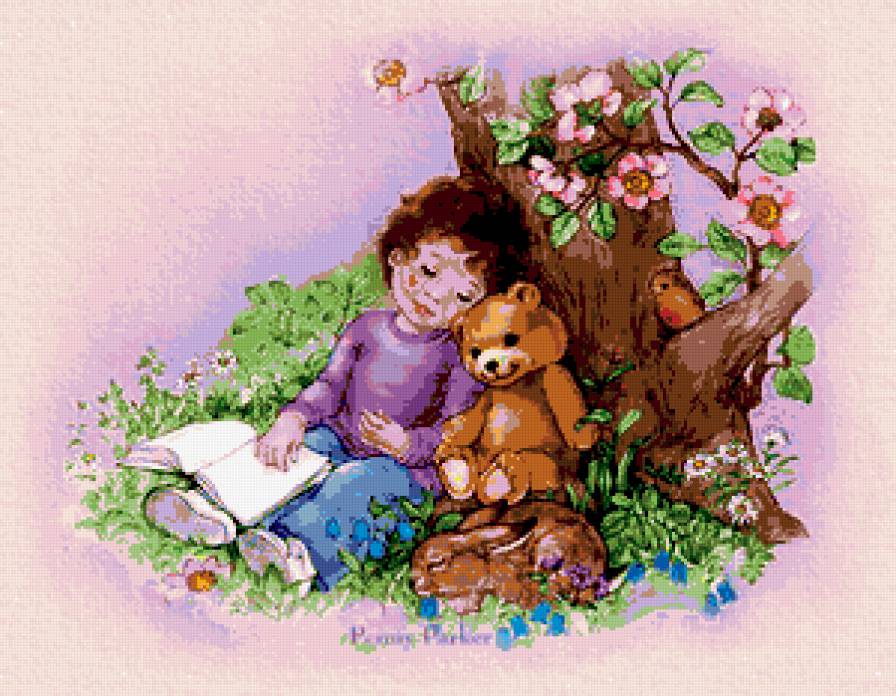 За книгой - сон, детям, мишки, игрушки, мальчик - предпросмотр