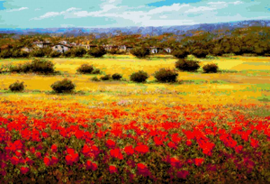 Цветочные поля - пейзаж, цветы., природа - предпросмотр