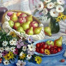 Схема вышивки «Цветочно-фруктовый натюрморт»