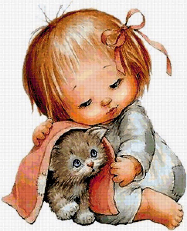 девочка и котенок - девочка, люди, девушка, женщина, котята - предпросмотр