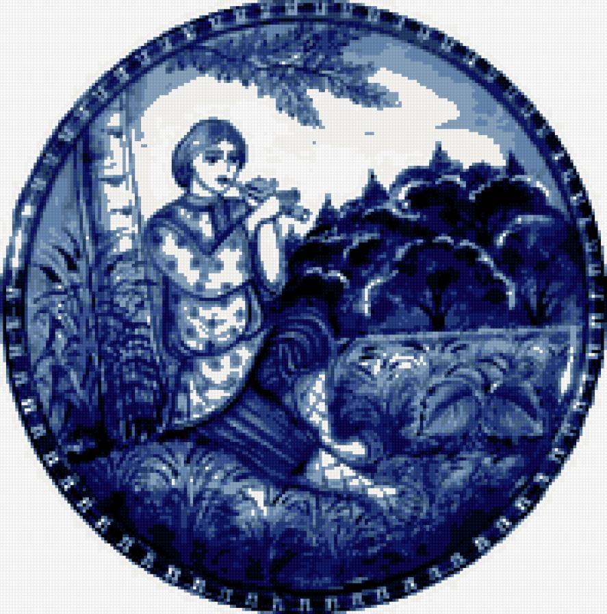 Пастух с дудочкой под деревом - предпросмотр