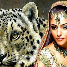 Схема вышивки «indiai nő és hópárduc»