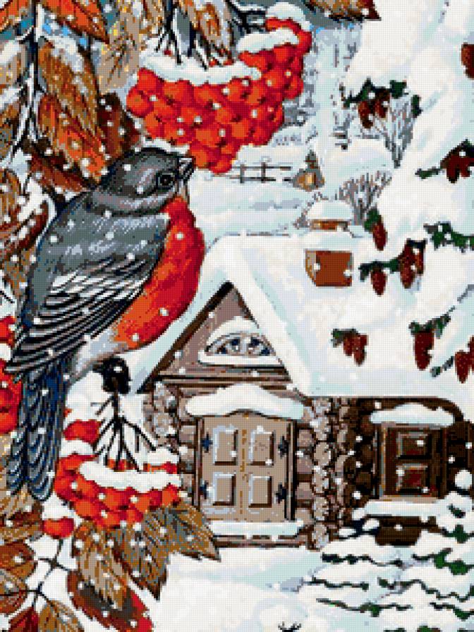 зимний мотивчик - зима, снегирь - предпросмотр