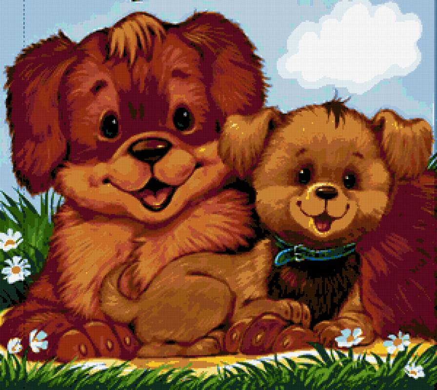 Рядом с мамочкой - собаки, рядом с мамочкой, лето, ромашки, щенок, малыши, собака - предпросмотр