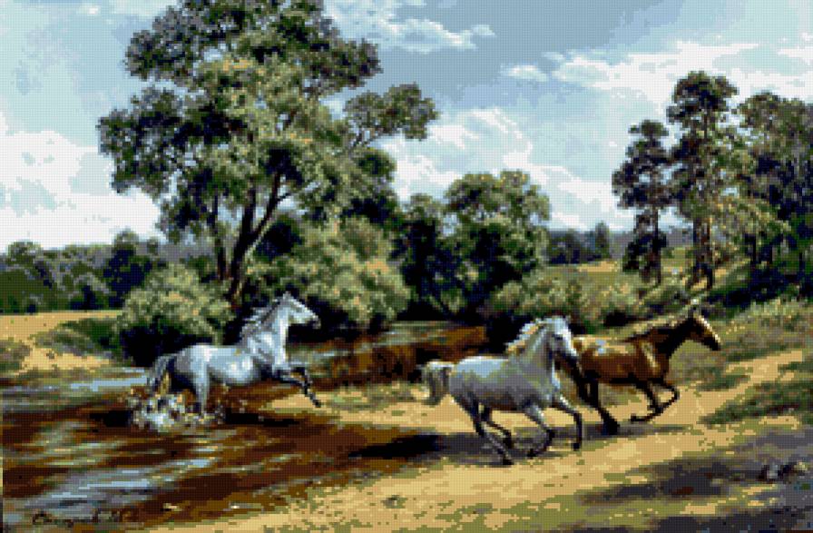 водопой - природа, лошади - предпросмотр