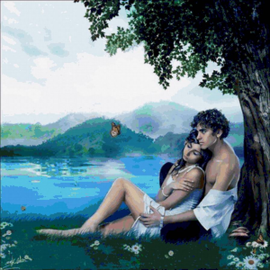 Любовь - двое, мужчина, пара, пейзаж, озеро, девушка, люди - предпросмотр