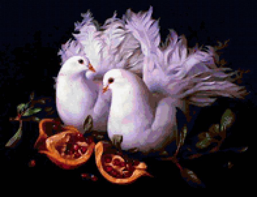 Два голубя - любовь, голуби, гранат - предпросмотр