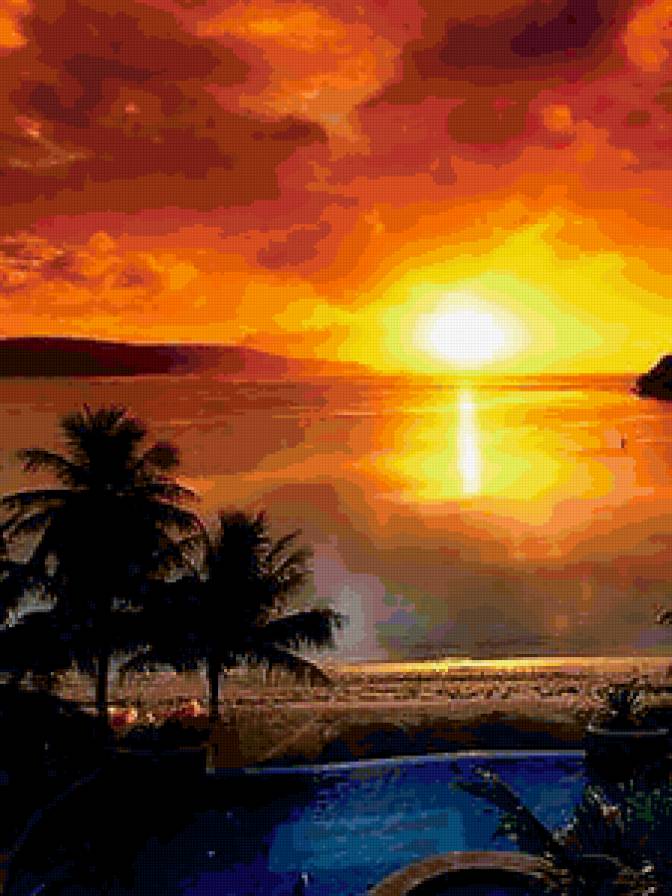 Пейзаж - пальмы, пейзаж, природа, солнце - предпросмотр