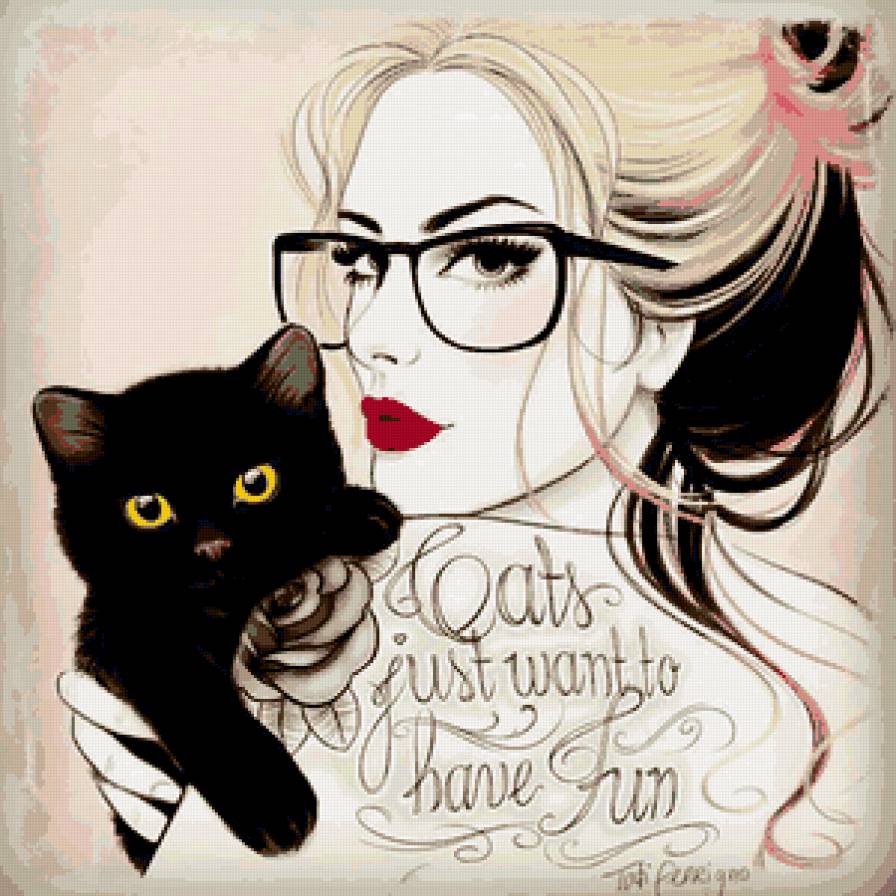 Девушка и кот - предпросмотр