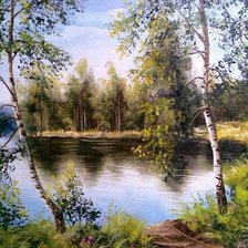 Схема вышивки «Берёзки у реки»