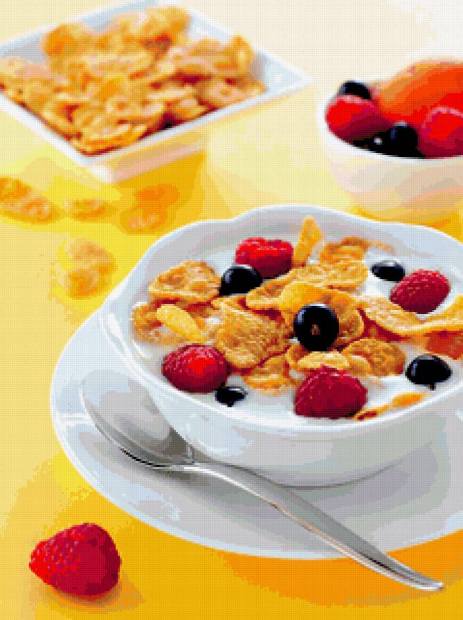 Завтрак - ягоды, хлопья, завтрак, еда - предпросмотр