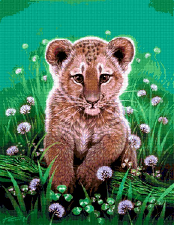 Тигрёнок и клевер - клевер, тигры, дикие кошки, природа, цветы, тигр, тигренок - предпросмотр