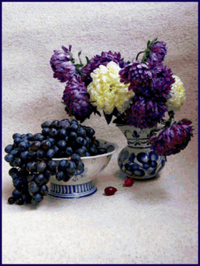 ГЕОРГИНЫ - натюрморт, цветы, гжель, посуда-гжель - предпросмотр