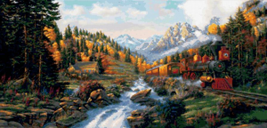 №236723 - пейзаж, речка, поезд - предпросмотр