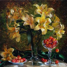 Схема вышивки «Лилии и черешня»