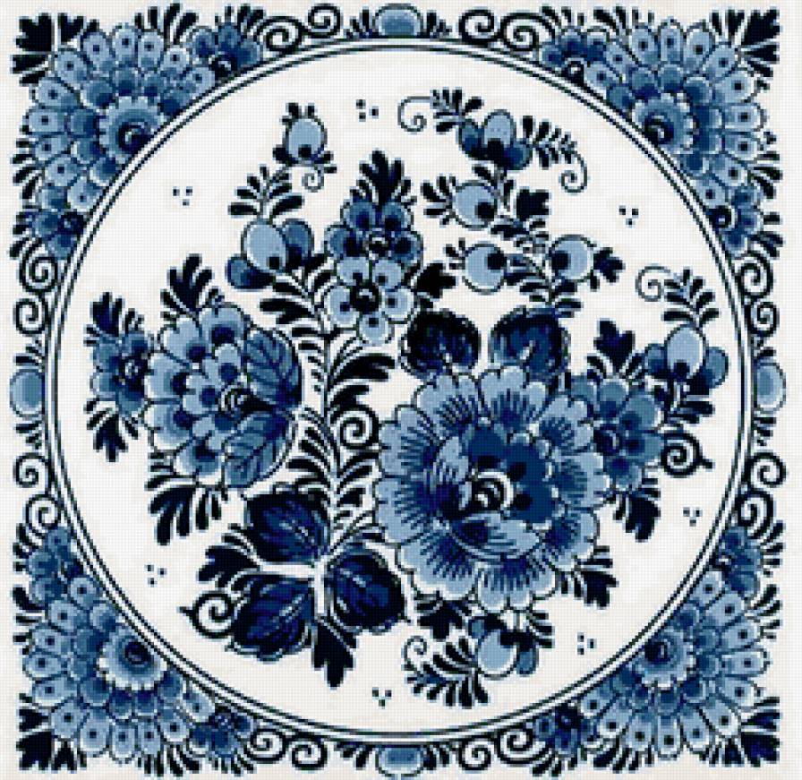 ГЖЕЛЬ - цветы, натюрморт с гжелью, подушка - предпросмотр