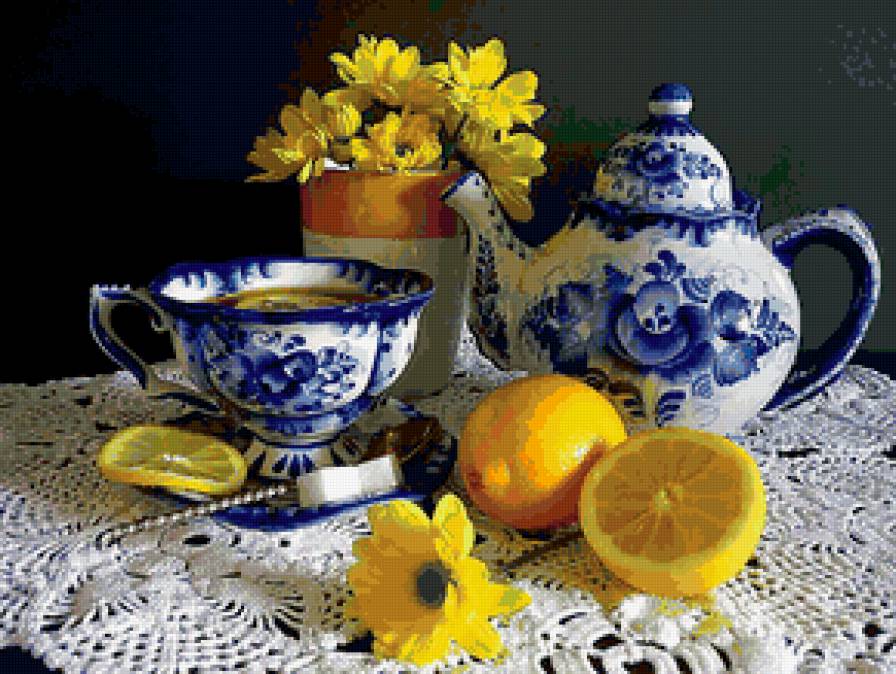 гжель - цветы, гжель, натюрморт - предпросмотр
