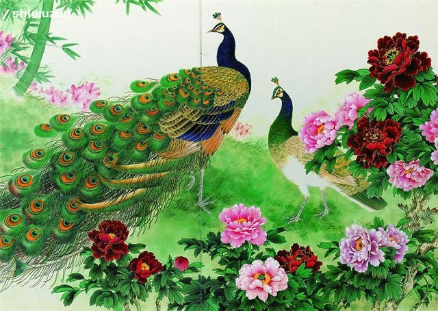 Серия "Китайские павлины" - гравюра, китай, павлин - оригинал