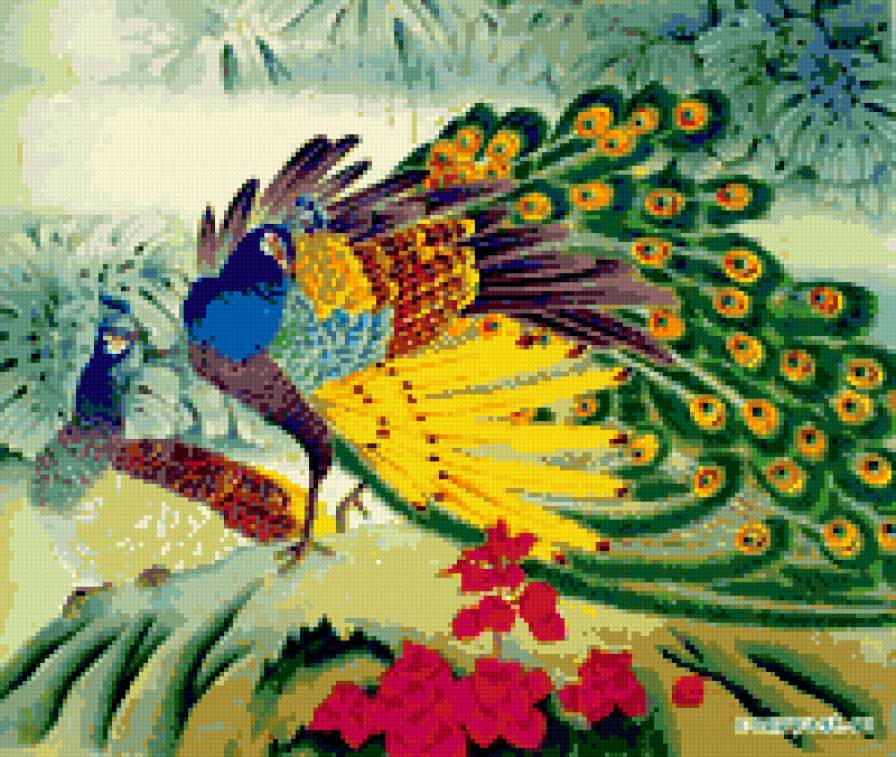 Серия "Китайские павлины" - гравюра, павлин, китай - предпросмотр