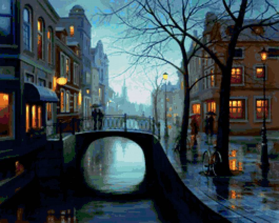 БЕЛЫЕ НОЧИ - санкт-петербург, северные сияние, город, дома, мост, ночь - предпросмотр