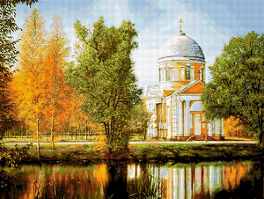 №237208 - природа, осень, картина, река, пейзаж, храм - предпросмотр