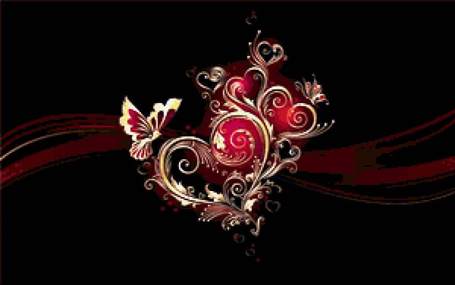 Золотые сердца - вензель, любовь, на черном, сердце - предпросмотр