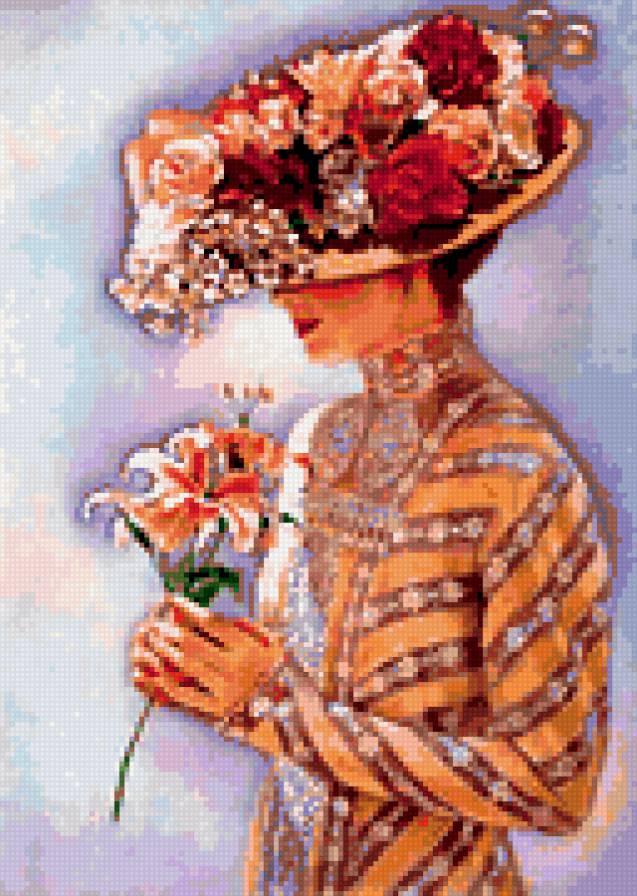 4. Серия "Викторианский стиль" Сью  Холстенбёрг - женщина, цветы, лилия, шляпа - предпросмотр