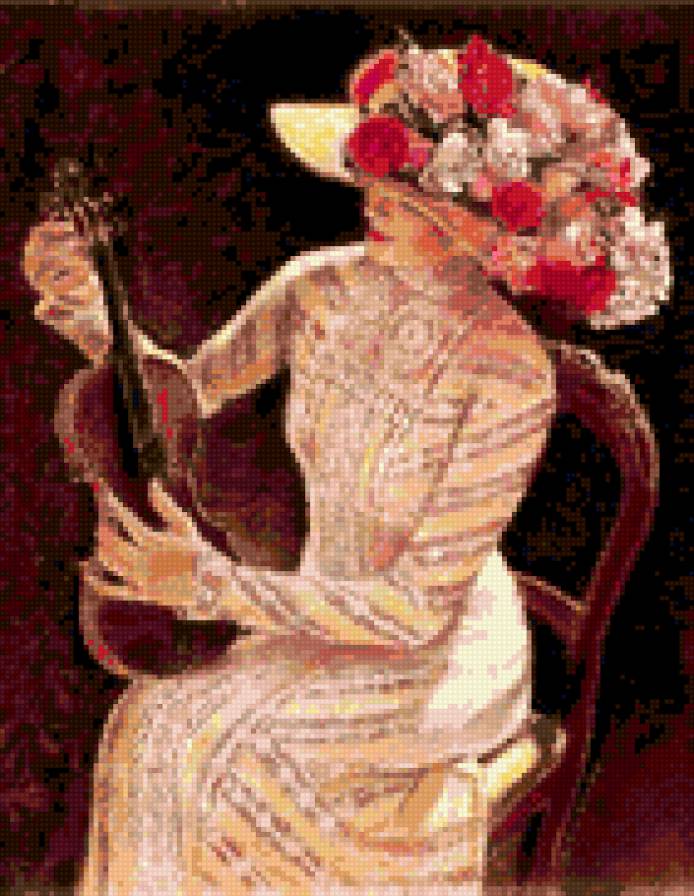 5. Серия "Викторианский стиль" Сью  Холстенбёрг - платье, цветы, шляпа, стул, женщина, скрипка - предпросмотр