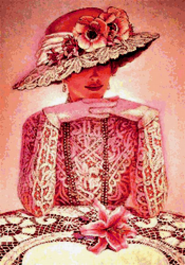 7. Серия "Викторианский стиль" Сью  Холстенбёрг - лилия, стол, цветы, кружева, шляпа, женщина - предпросмотр