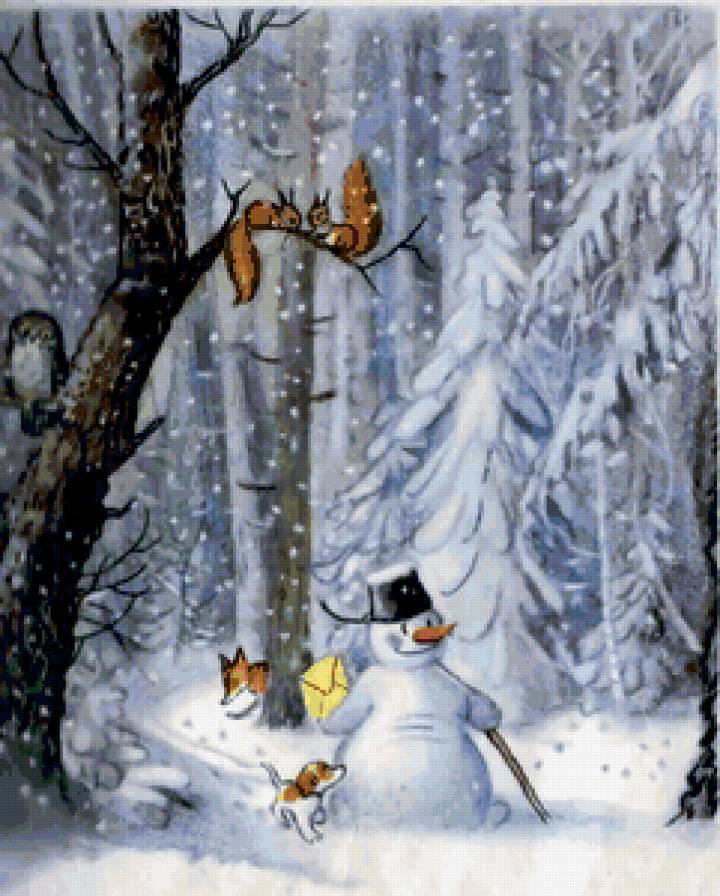 Зима - зима, лес, снеговик - предпросмотр