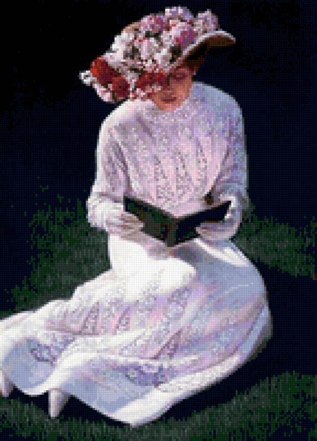 11. Серия "Викторианский стиль" Сью  Холстенбёрг - кружева, шляпа, книга, цветы, отдых, женщина - предпросмотр