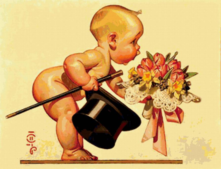 Кавалер - цветы, ребенок, шляпа - предпросмотр