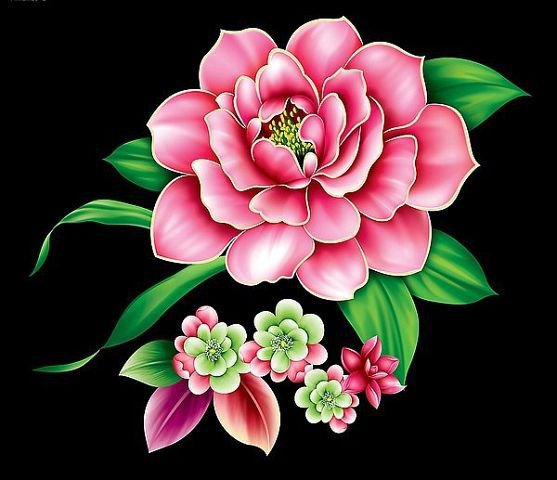 Пионы на черном фоне - оригинал