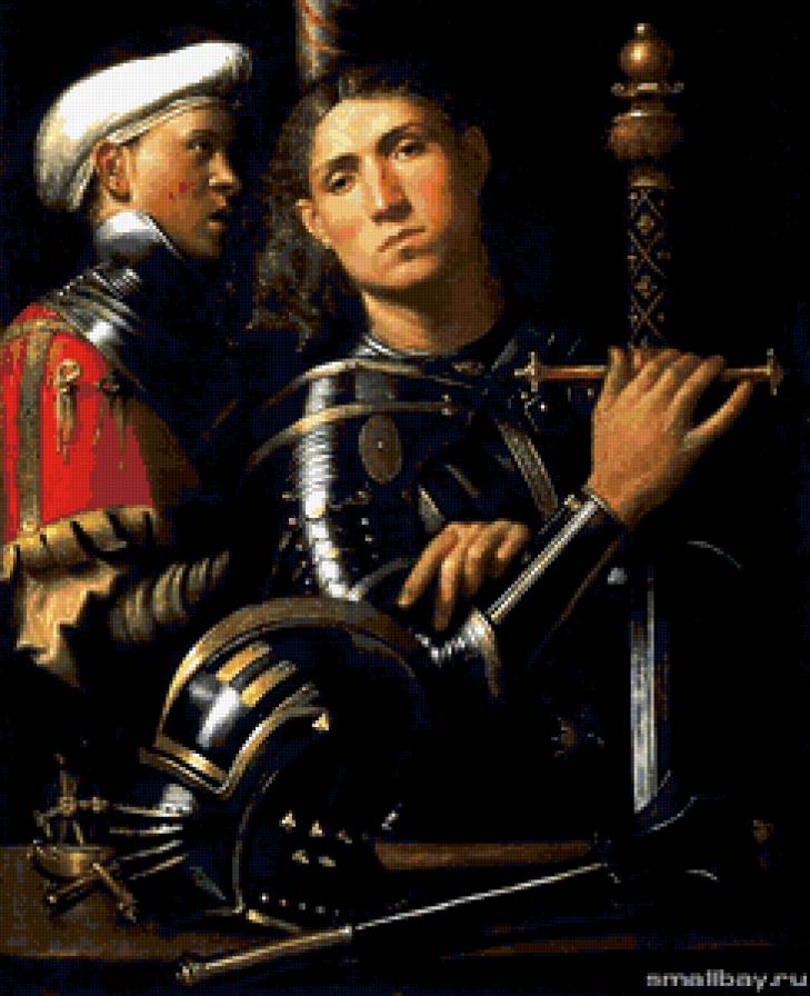 Джорджоне.Воин со своим оруженосцем. - портрет, лицо, люди, мужчины. - предпросмотр