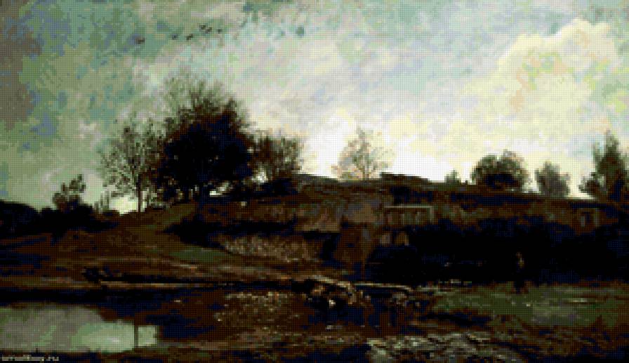 Добиньи Шарль Франсуа.Запруда в Оптево. - пейзаж, растения., природа - предпросмотр