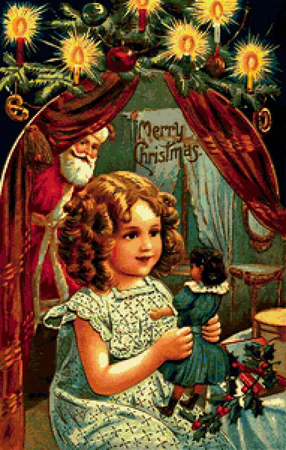 Подарок - винтаж, открытка, праздник, ретро, подарок, рождество, девочка - предпросмотр