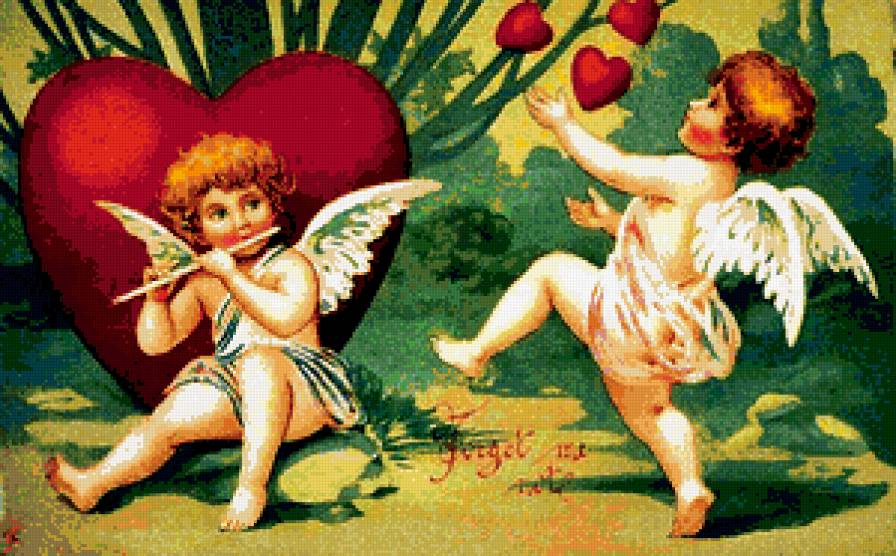 Валентинов день - ангелы, сердечки - предпросмотр