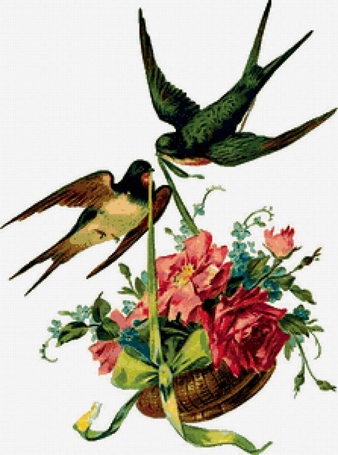 Подарок - птицы, цветы, корзина - предпросмотр