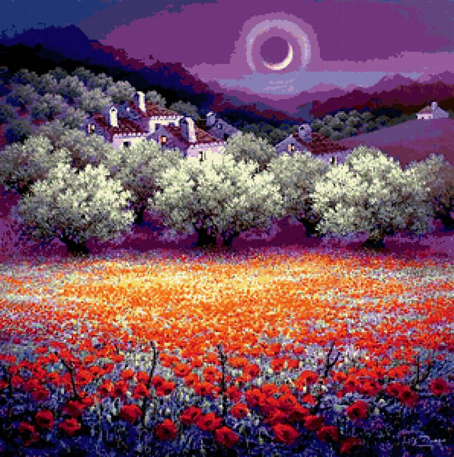 Маковое поле ночью - предпросмотр