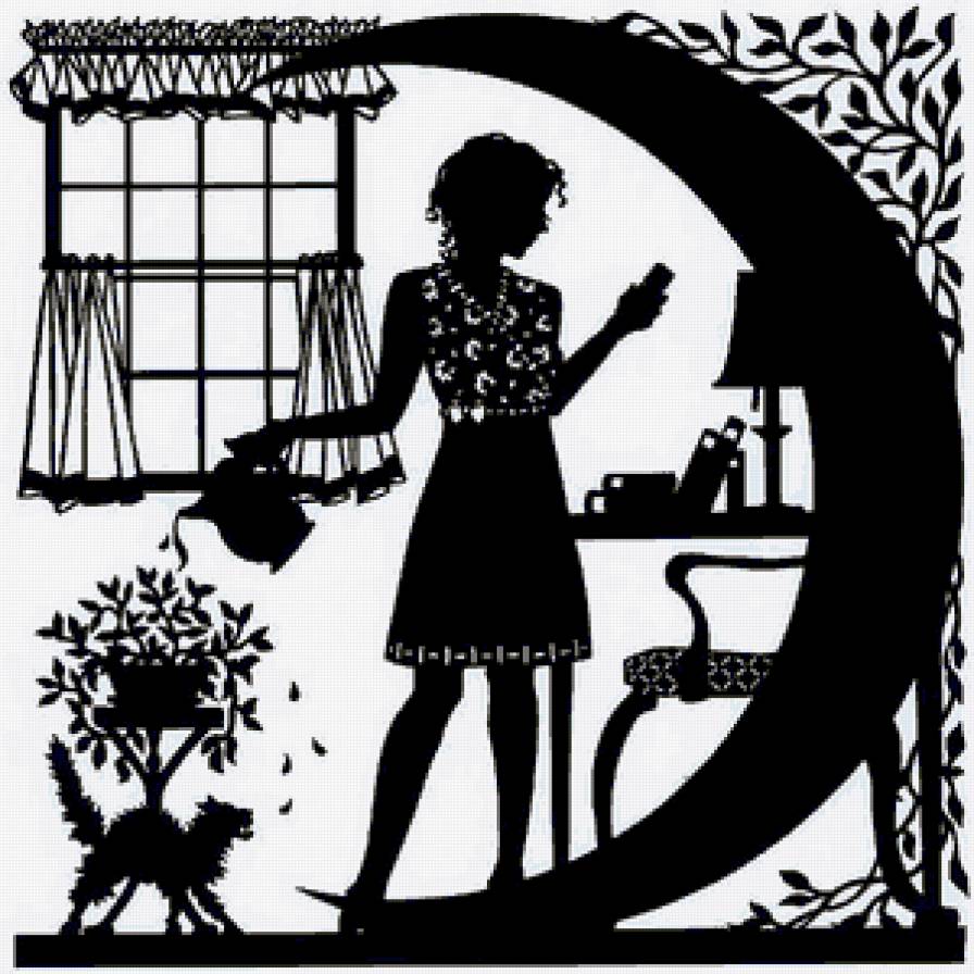 чёрно-белая - девушка, комната, черно-белая - предпросмотр