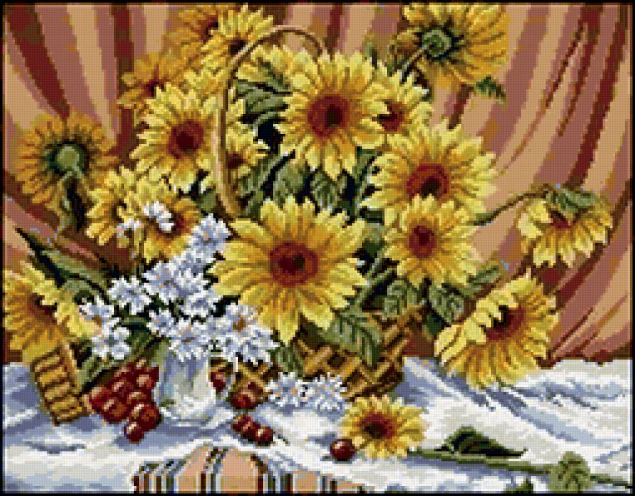 подсолнухи - фрукты, цветы, девушка - предпросмотр